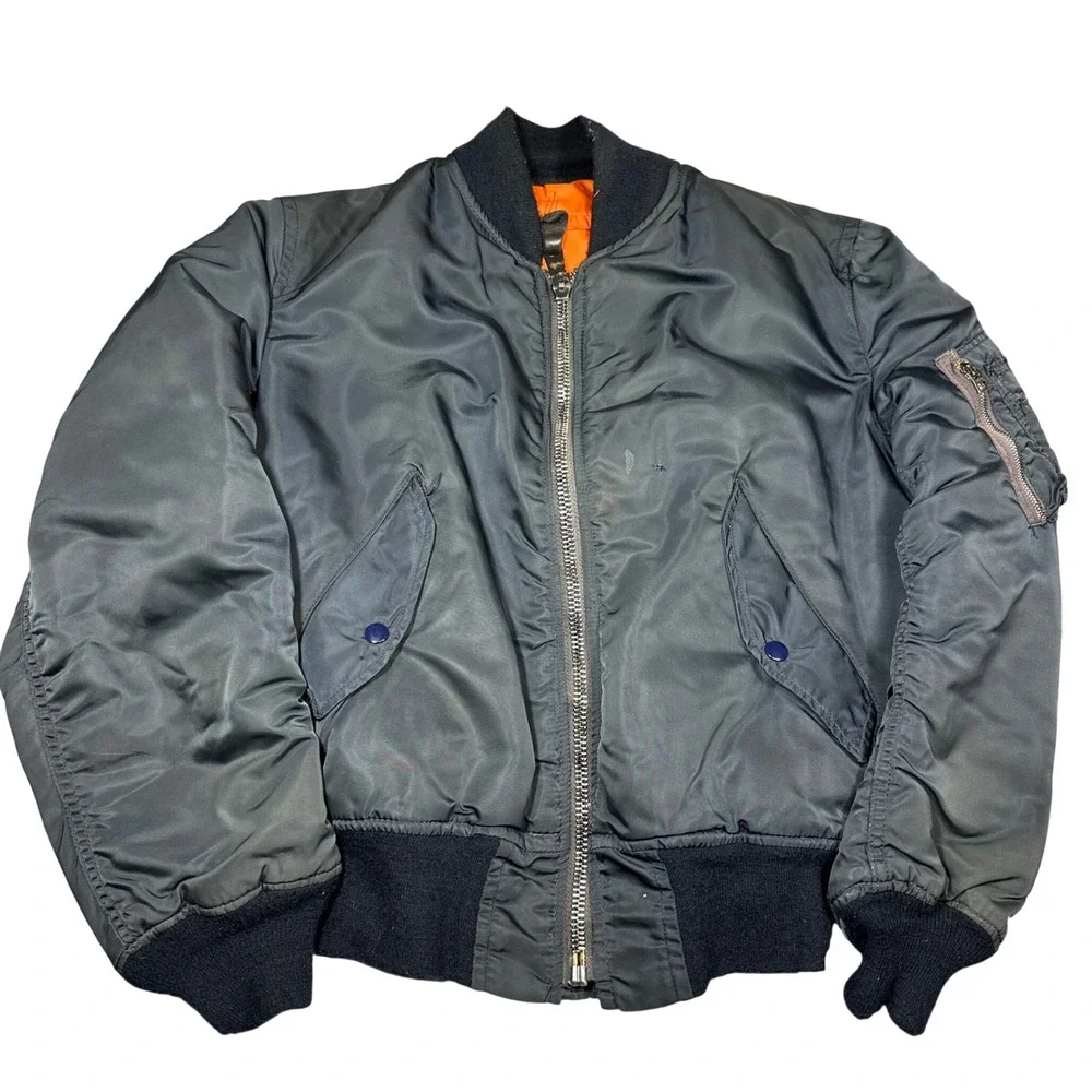 VTG Alpha Industries MA-1 Flight Jacket Navy Blue Bomber Reversible MIL-J-8279E